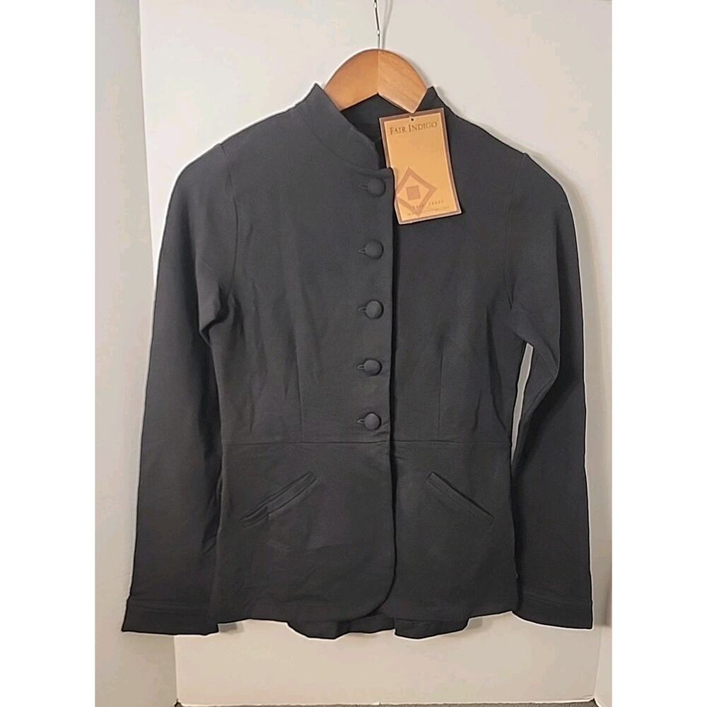 Fair Indigo Black Organic Pima Cotton 5-Button Casual Jacket Sz XS Green Eco